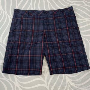 Fila Sport Golf Shorts Men's 40 Black Red Plaid Performance Flat Front Stretch